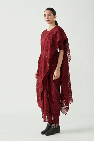 Payal Pratap-Wine Racheal Drape Saree-INDIASPOPUP.COM