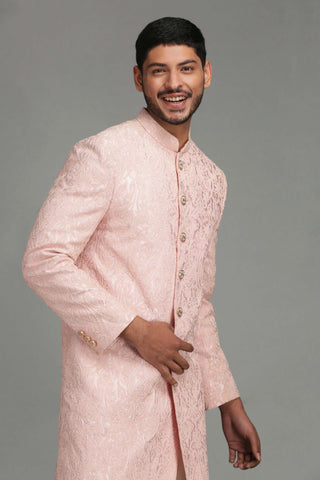 Chatenya Mittal-Light Pink Embroidered Sherwani With Pant-INDIASPOPUP.COM