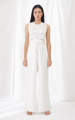 Lavanya Ahuja-Ivory Beaded Daisy Top With Pants-INDIASPOPUP.COM