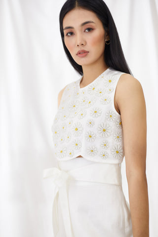 Lavanya Ahuja-Ivory Beaded Daisy Top With Pants-INDIASPOPUP.COM
