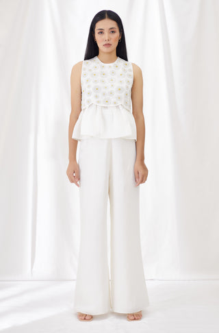 Lavanya Ahuja-Ivory Beaded Daisy Top With Pants-INDIASPOPUP.COM