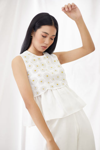 Lavanya Ahuja-Ivory Beaded Daisy Top With Pants-INDIASPOPUP.COM