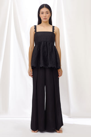 Lavanya Ahuja-Midnight Scallop Detail Gathered Top-INDIASPOPUP.COM