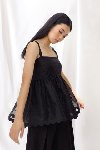 Lavanya Ahuja-Midnight Scallop Detail Gathered Top-INDIASPOPUP.COM