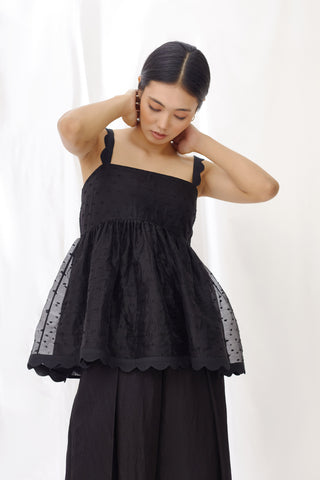 Lavanya Ahuja-Midnight Scallop Detail Gathered Top-INDIASPOPUP.COM