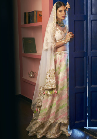 Rar Studio-Ivory & Pink Green Lehenga Set-INDIASPOPUP.COM