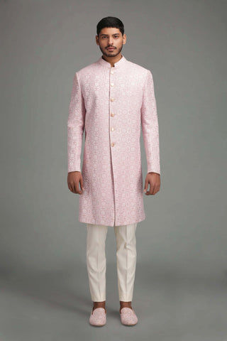 Chatenya Mittal-Light Pink Embroidered Sherwani With Pant-INDIASPOPUP.COM