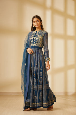 Shyam Narayan Prasad-Navy Blue Anarkali Set-INDIASPOPUP.COM