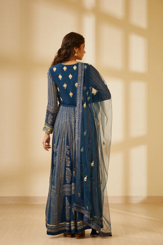 Shyam Narayan Prasad-Navy Blue Anarkali Set-INDIASPOPUP.COM