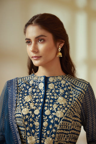 Shyam Narayan Prasad-Navy Blue Anarkali Set-INDIASPOPUP.COM