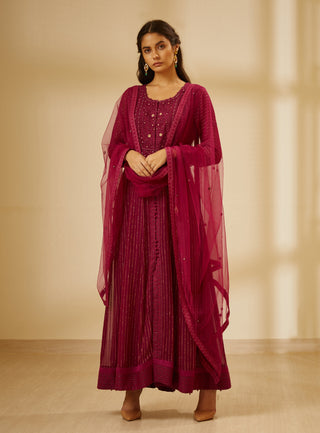 Shyam Narayan Prasad-Wine Anarkali With Trouser-INDIASPOPUP.COM