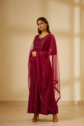 Shyam Narayan Prasad-Wine Anarkali With Trouser-INDIASPOPUP.COM