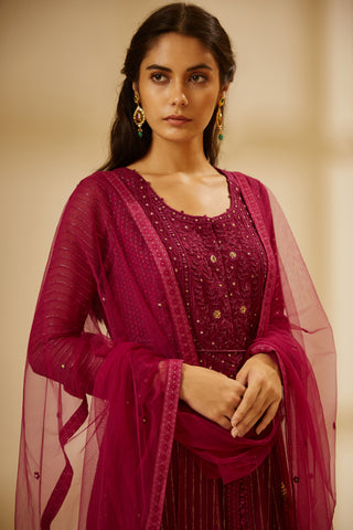 Shyam Narayan Prasad-Wine Anarkali With Trouser-INDIASPOPUP.COM