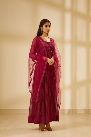 Shyam Narayan Prasad-Wine Anarkali With Trouser-INDIASPOPUP.COM