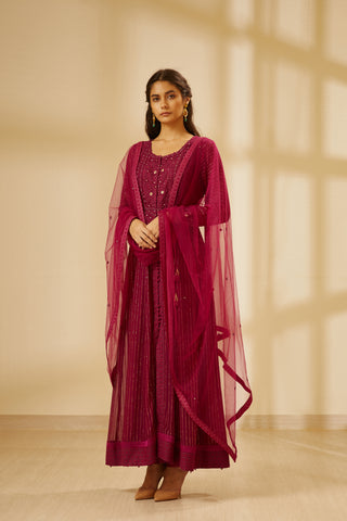 Shyam Narayan Prasad-Wine Anarkali With Trouser-INDIASPOPUP.COM