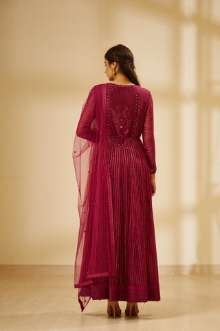 Shyam Narayan Prasad-Wine Anarkali With Trouser-INDIASPOPUP.COM
