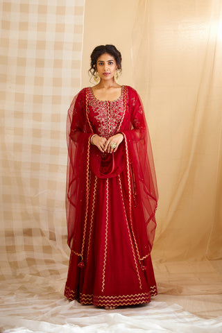 Shyam Narayan Prasad-Maroon Embroidered Lehenga Set-INDIASPOPUP.COM