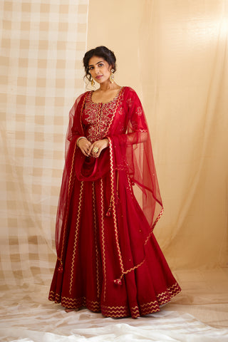 Shyam Narayan Prasad-Maroon Embroidered Lehenga Set-INDIASPOPUP.COM
