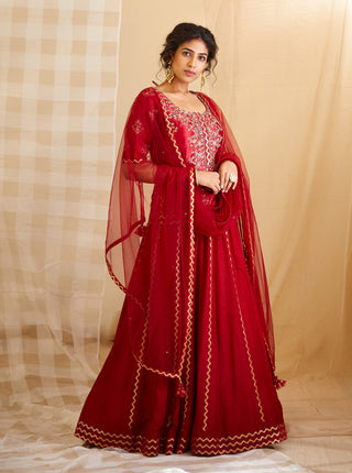 Shyam Narayan Prasad-Maroon Embroidered Lehenga Set-INDIASPOPUP.COM
