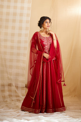 Shyam Narayan Prasad-Maroon Embroidered Lehenga Set-INDIASPOPUP.COM