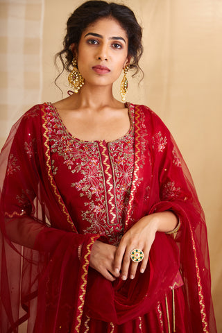 Shyam Narayan Prasad-Maroon Embroidered Lehenga Set-INDIASPOPUP.COM