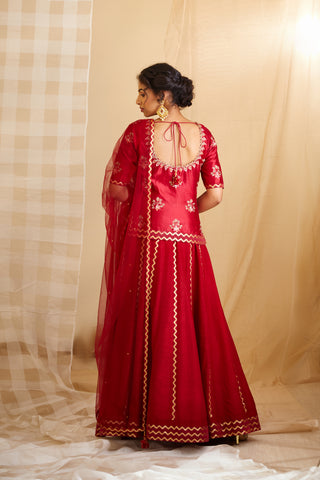 Shyam Narayan Prasad-Maroon Embroidered Lehenga Set-INDIASPOPUP.COM