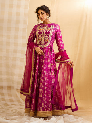Shyam Narayan Prasad-Wine Pink Anarkali Set-INDIASPOPUP.COM