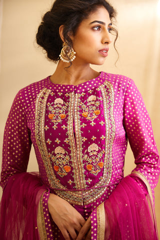 Shyam Narayan Prasad-Wine Pink Anarkali Set-INDIASPOPUP.COM