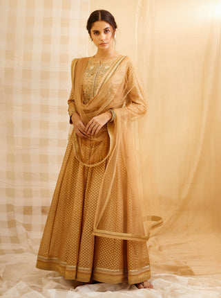 Shyam Narayan Prasad-Gold Embroidered Anarkali Set-INDIASPOPUP.COM