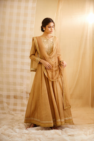Shyam Narayan Prasad-Gold Embroidered Anarkali Set-INDIASPOPUP.COM
