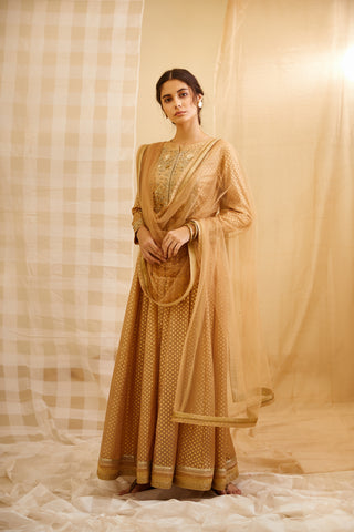 Shyam Narayan Prasad-Gold Embroidered Anarkali Set-INDIASPOPUP.COM