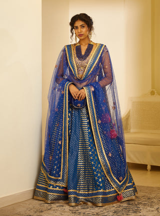 Shyam Narayan Prasad-Royal Blue Embroidered Lehenga Set-INDIASPOPUP.COM