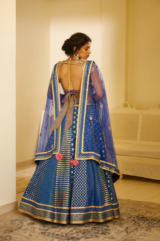 Shyam Narayan Prasad-Royal Blue Embroidered Lehenga Set-INDIASPOPUP.COM