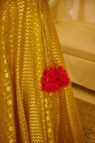 Shyam Narayan Prasad-Mustard Yellow Lehenga Set-INDIASPOPUP.COM