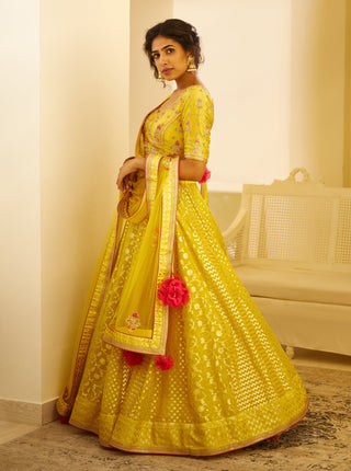 Shyam Narayan Prasad-Mustard Yellow Lehenga Set-INDIASPOPUP.COM
