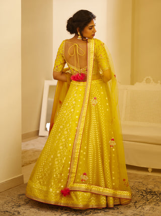 Shyam Narayan Prasad-Mustard Yellow Lehenga Set-INDIASPOPUP.COM