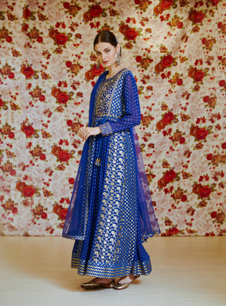 Shyam Narayan Prasad-Royal Blue Embroidered Anarkali Set-INDIASPOPUP.COM
