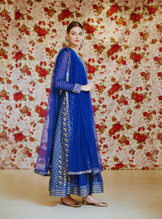 Shyam Narayan Prasad-Royal Blue Embroidered Anarkali Set-INDIASPOPUP.COM