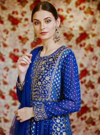 Shyam Narayan Prasad-Royal Blue Embroidered Anarkali Set-INDIASPOPUP.COM
