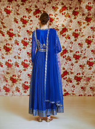 Shyam Narayan Prasad-Royal Blue Embroidered Anarkali Set-INDIASPOPUP.COM