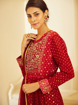 Shyam Narayan Prasad-Maroon Embroidered Anarkali Set-INDIASPOPUP.COM