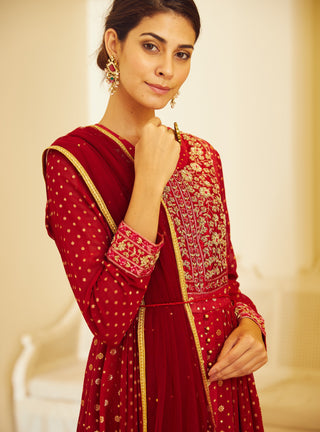 Shyam Narayan Prasad-Maroon Embroidered Anarkali Set-INDIASPOPUP.COM