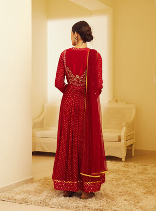 Shyam Narayan Prasad-Maroon Embroidered Anarkali Set-INDIASPOPUP.COM