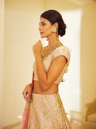 Shyam Narayan Prasad-Light Pink Embroidered Lehenga Set-INDIASPOPUP.COM