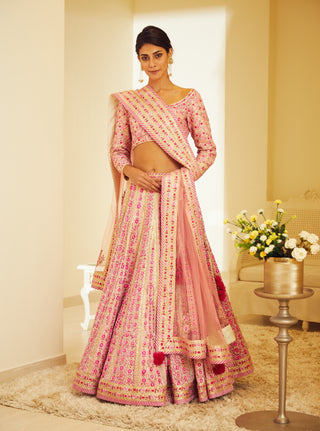 Shyam Narayan Prasad-Light Pink Gota And Thread Lehenga Set-INDIASPOPUP.COM