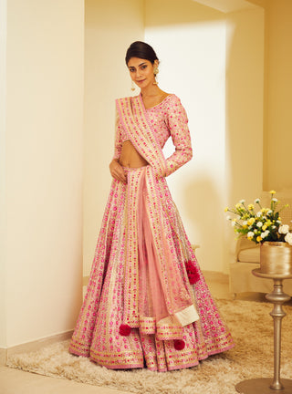 Shyam Narayan Prasad-Light Pink Gota And Thread Lehenga Set-INDIASPOPUP.COM