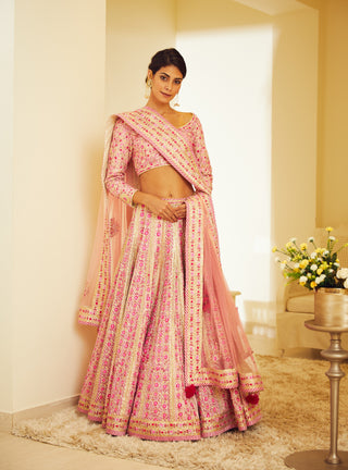 Shyam Narayan Prasad-Light Pink Gota And Thread Lehenga Set-INDIASPOPUP.COM