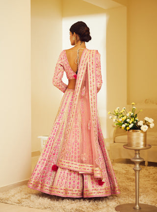 Shyam Narayan Prasad-Light Pink Gota And Thread Lehenga Set-INDIASPOPUP.COM