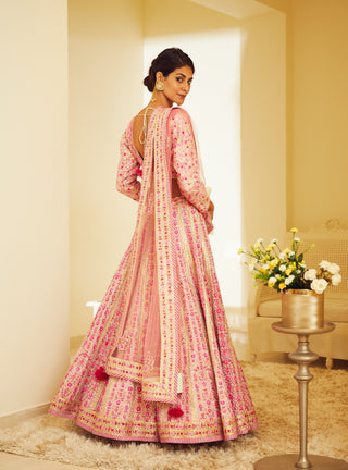 Shyam Narayan Prasad-Light Pink Gota And Thread Lehenga Set-INDIASPOPUP.COM