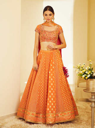 Shyam Narayan Prasad-Orange Embroidered Lehenga Set-INDIASPOPUP.COM